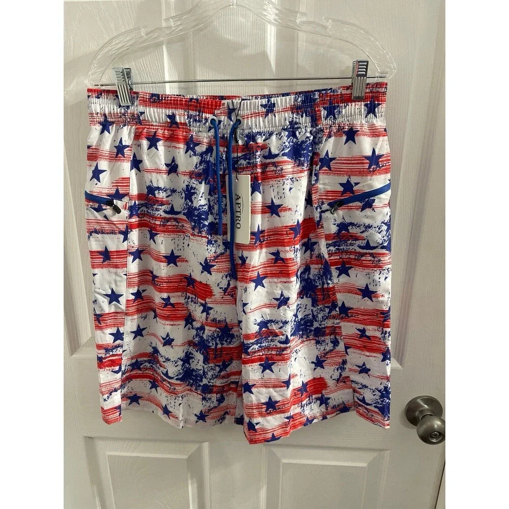 APTRO 2 in 1 Men's Patriotic Swim Trunks 9